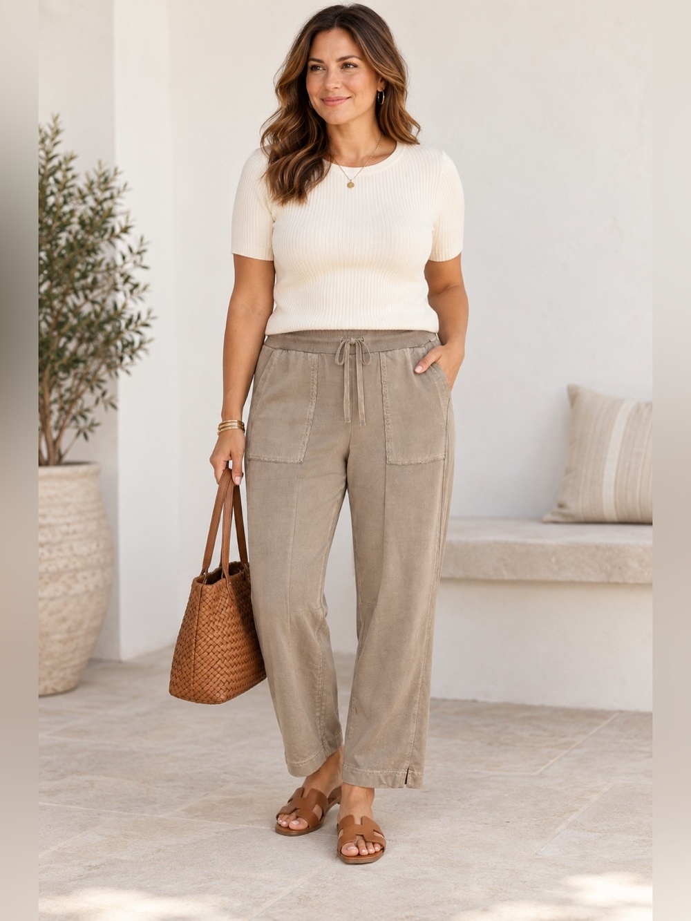 Haven Well Within Organic Cotton Straight Leg Pants Large New NWT Taupe